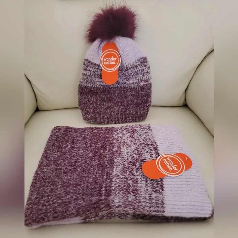 Wonder Nation Girls 2 Piece‎ Fashion Set-Hat  & Scarf  Purple, One Size*